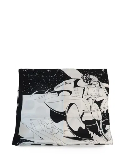 Pre-owned Hermes Space Derby Polka-dot Scarf In Black