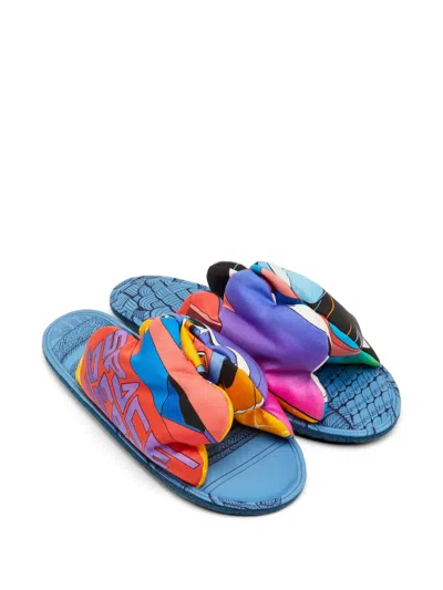 Pre-owned Hermes Space Derby Printed Slippers In Blue