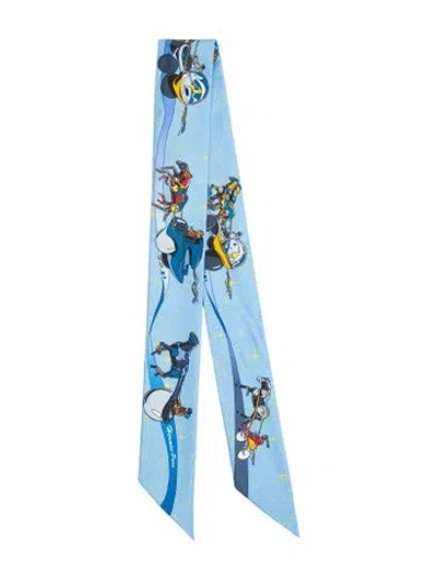 Pre-owned Hermes Space Derby Silk Twilly Scarf In Blue