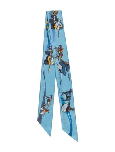 Pre-owned Hermes Space Derby Silk Twilly Scarf In Blue