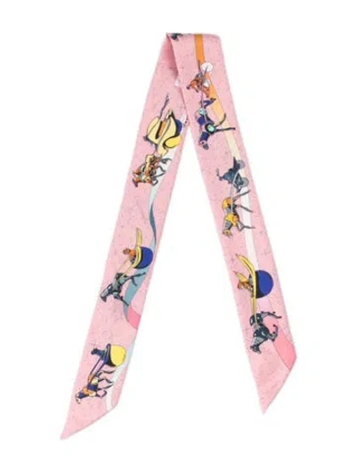Pre-owned Hermes Space Derby Silk Twilly Scarf In Pink