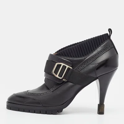 Pre-owned Hermes Spicy Derby Size 37 Black Fabric And Leather Booties