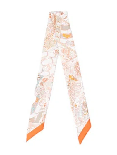 Pre-owned Hermes Splash Park Silk Twilly Scarf In Orange
