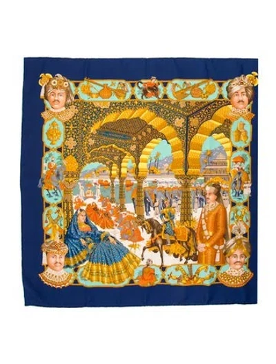 Pre-owned Hermes Splendeur Des Maharajas Silk Scarf In Blue