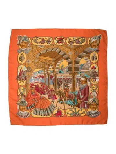 Pre-owned Hermes Splendeur Des Maharajas Silk Scarf In Orange