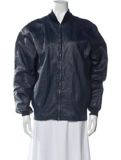 Pre-owned Hermès Sport Leather Bomber Jacket In Blue