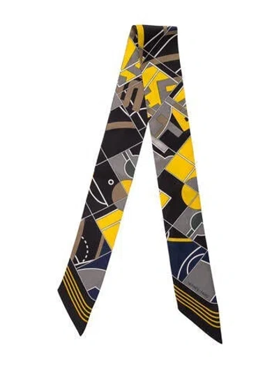 Pre-owned Hermes Sportif Silk Twilly Scarf In Black