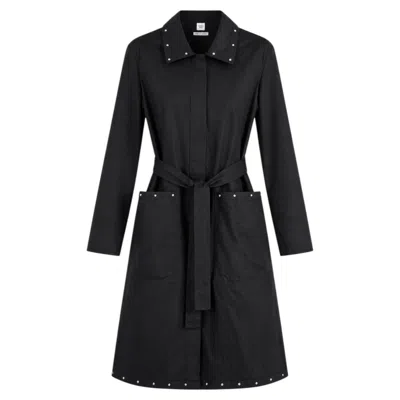 Pre-owned Hermes Hermès Spring 2022 Women's Black Cotton Studded Shirt Dress, Size Uk8