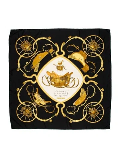 Pre-owned Hermes Springs Silk Scarf In Black