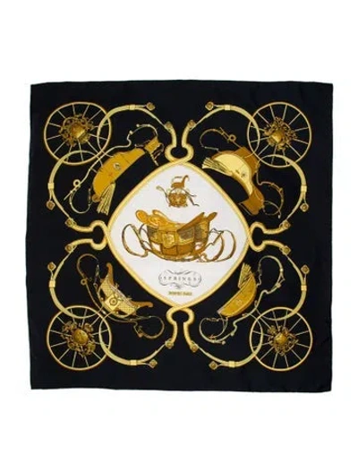 Pre-owned Hermes Springs Silk Scarf In Black