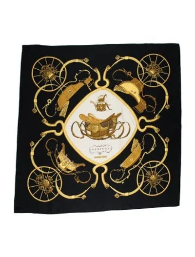 Pre-owned Hermes Springs Silk Scarf In Black