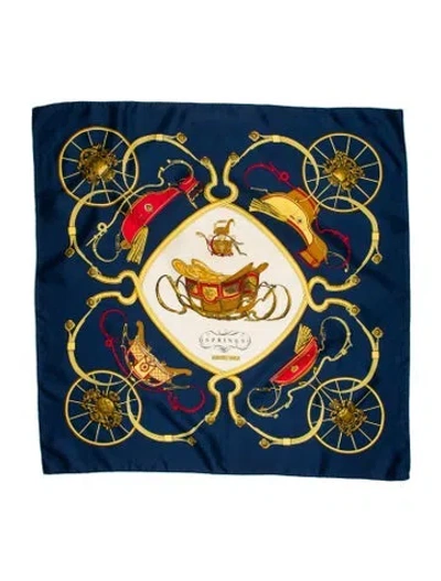 Pre-owned Hermes Springs Silk Scarf In Blue