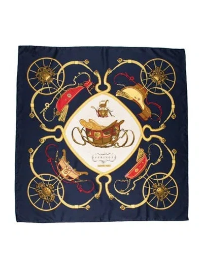 Pre-owned Hermes Springs Silk Scarf In Blue