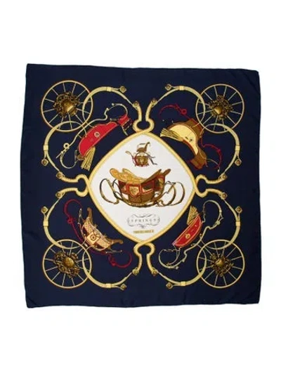 Pre-owned Hermes Springs Silk Scarf In Blue