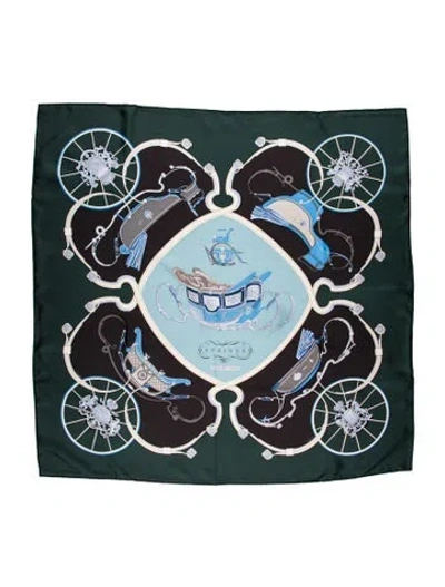 Pre-owned Hermes Springs Silk Scarf In Green