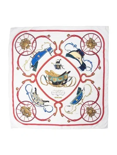 Pre-owned Hermes Springs Silk Scarf In White