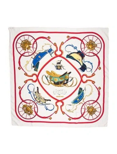 Pre-owned Hermes Springs Silk Scarf In White