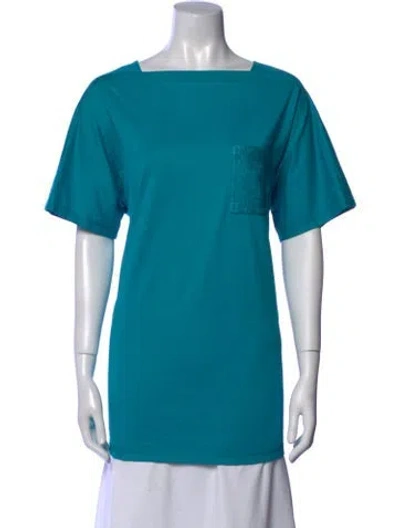 Pre-owned Hermes Square Neckline Short Sleeve Tunic In Blue