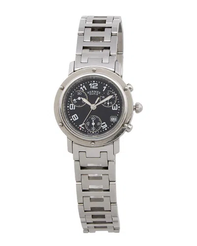 Pre-owned Hermes Hermès Stainless Steel Quartz Clipper Chronograph 31mm Watch (authentic Pre-loved)