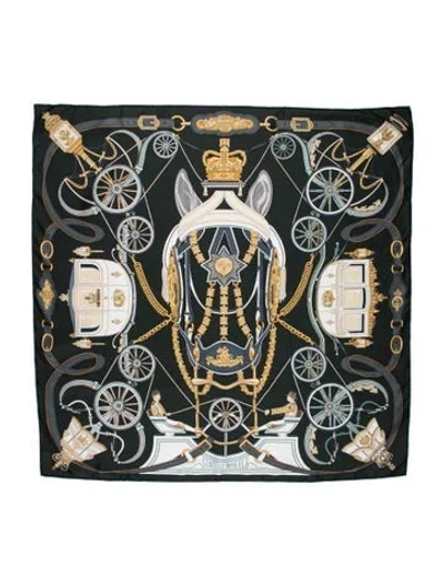 Pre-owned Hermes Stately Wheels Silk Scarf In Green