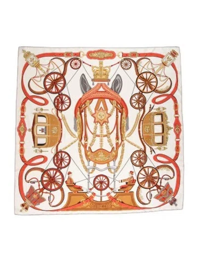 Pre-owned Hermes Stately Wheels Silk Scarf In Neutral