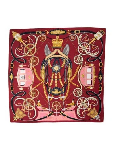Pre-owned Hermes Stately Wheels Silk Scarf In Red
