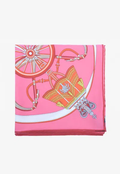 Pre-owned Hermes Stately Wheels Silk Scarf In Rose Vif