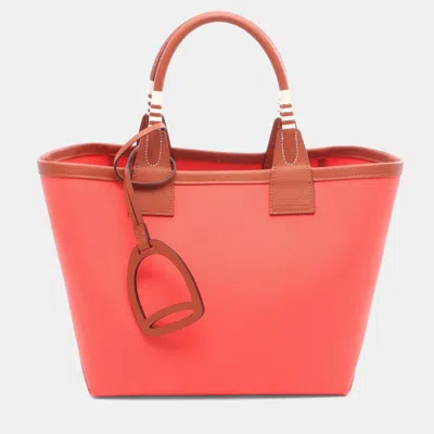 Pre-owned Hermes Steeple 25 Red Brown Toile Military Canvas Swift Leather Tote Bag