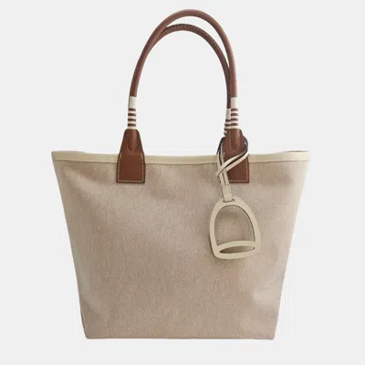 Pre-owned Hermes Steeple Beige/brown Canvas Tote In Sand
