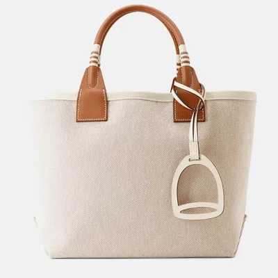 Pre-owned Hermes Steeple Ecru/gold/hat Toile H Swift Leather 25 Handbag In Sand