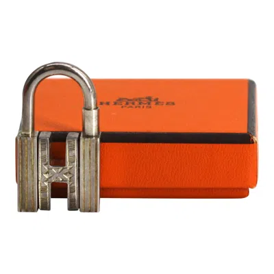 Pre-owned Hermes Sterling Silver Touareg H Motif Cadena Padlock Bag Charm In Brown