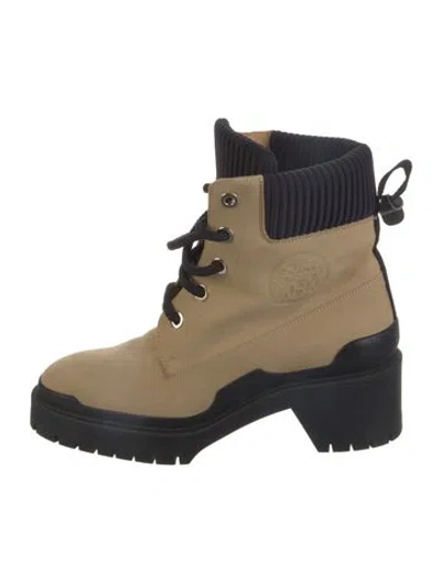 Pre-owned Hermes Still H Logo Combat Boots In Neutrals