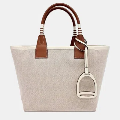 Pre-owned Hermes Stipple 25 Beige Brown Canvas And Leather Bag In Sand