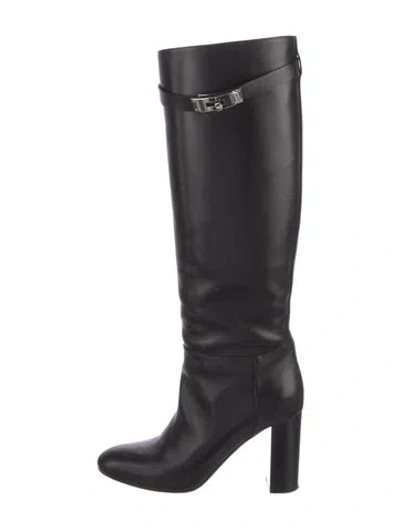 Pre-owned Hermes Story 90 Leather Boots In Black