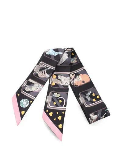 Pre-owned Hermes Story Ribbon Scarf In Black