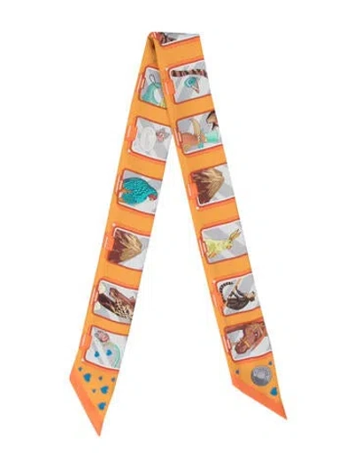 Pre-owned Hermes Story Silk Silk Twilly Scarf In Orange