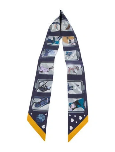 Pre-owned Hermes Story Silk Twilly Scarf In Blue