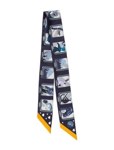 Pre-owned Hermes Story Silk Twilly Scarf In Blue