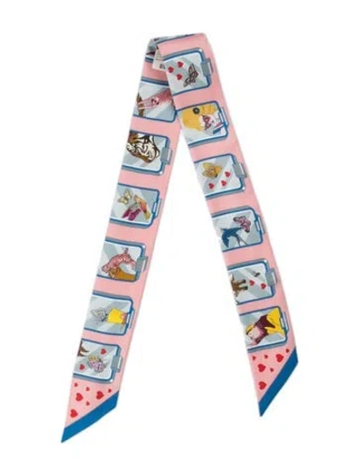 Pre-owned Hermes Story Silk Twilly Scarf W/ Tags In Pink