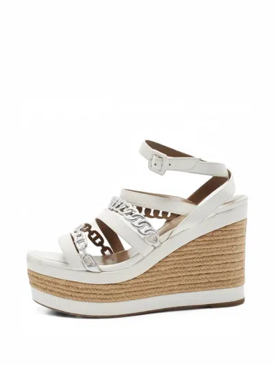 Pre-owned Hermes Strappy Platform Wedge Sandals In White