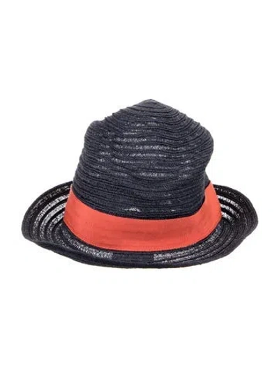 Pre-owned Hermes Straw Fedora In Blue
