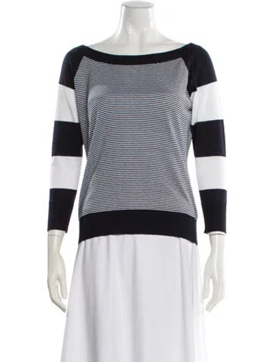 Pre-owned Hermes Striped Bateau Neckline Sweater In Blue