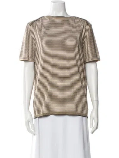 Pre-owned Hermes Striped Bateau Neckline T-shirt In Neutral