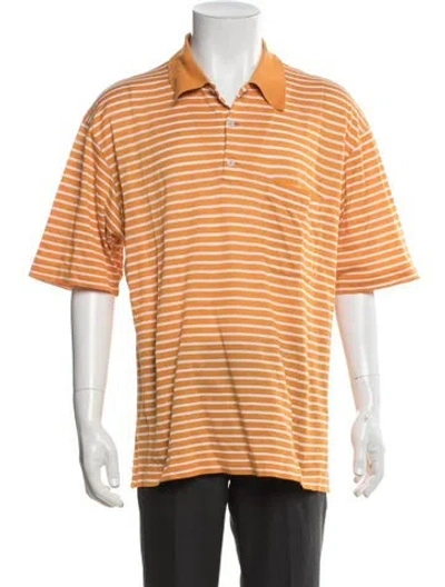 Pre-owned Hermes Striped Collar Polo Shirt In Orange