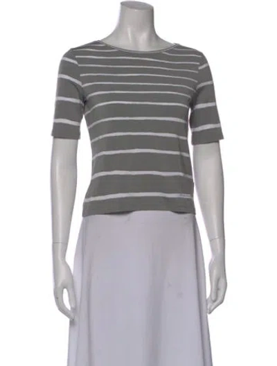Pre-owned Hermes Striped Crew Neck T-shirt In Gray