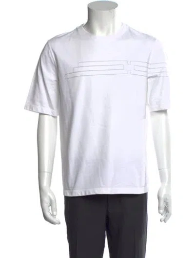 Pre-owned Hermes Striped Crew Neck T-shirt In White