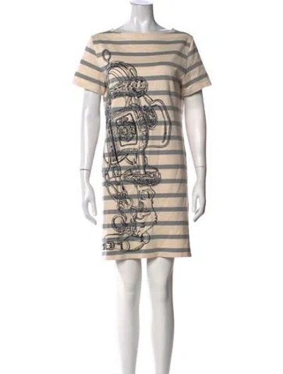 Pre-owned Hermes Striped Knee-length Dress In Neutrals