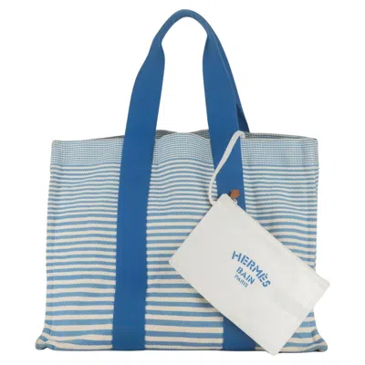 Pre-owned Hermes Hermès Striped Large Bayadere Beach Tote In Gray
