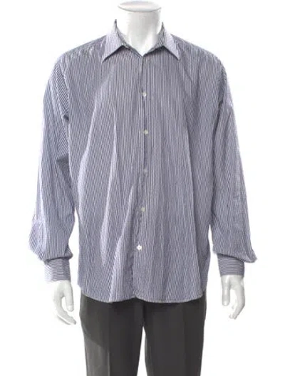 Pre-owned Hermes Striped Long Sleeve Dress Shirt In Blue