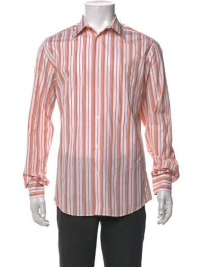 Pre-owned Hermes Striped Long Sleeve Dress Shirt In Orange
